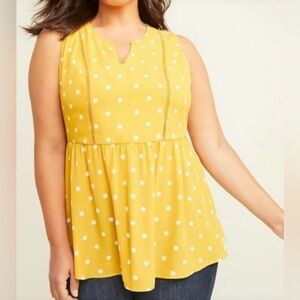 Lane Bryant Mustard Yellow Top with White Polka Dots Women's Size 26 Babydoll
